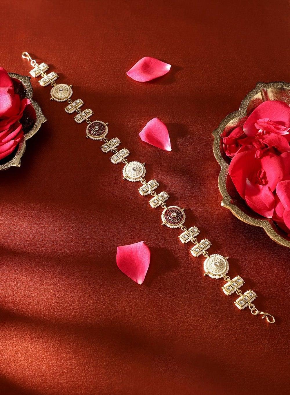Gold-Plated Kundan Matha Patti - Luxury Headpiece - Image 1