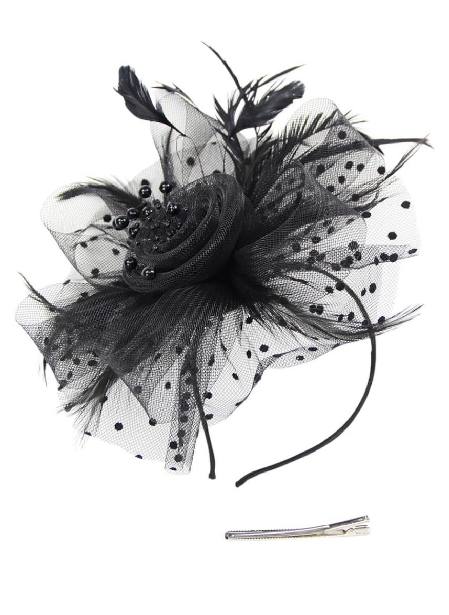 Ddaniela Monalisa Black Fascinator - Elegant Mesh & Feather - Image 1