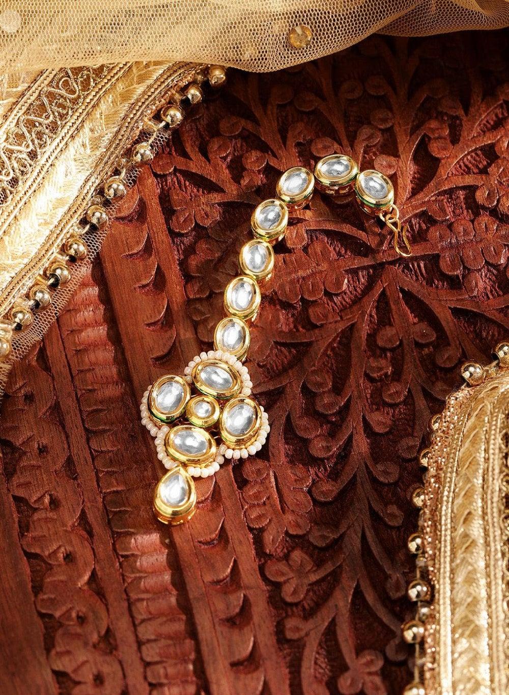 Gold-Plated Kundan Maang Tikka - Elegance Unveiled - Image 1