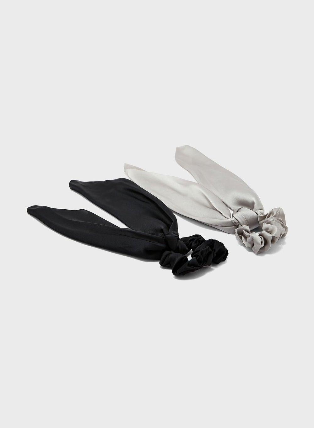 Silky Bow Detail Scrunchie Set - Dual Pack - Image 1