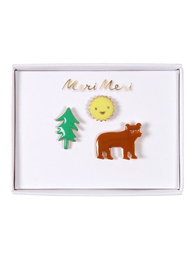 Bear, Sun & Pine Tree Enamel Pin Set – Explore in Style - Image 1