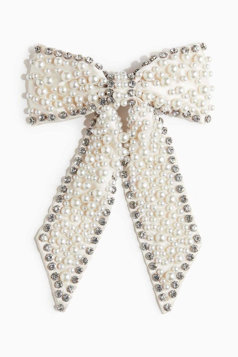 H&M Pearly Beads & Rhinestone Bow Hair Clip - Image 1
