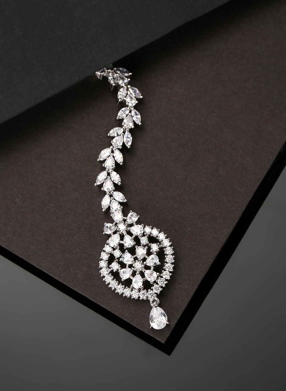 Elegant Silver-Plated AD-Studded Maang Tika - Image 1