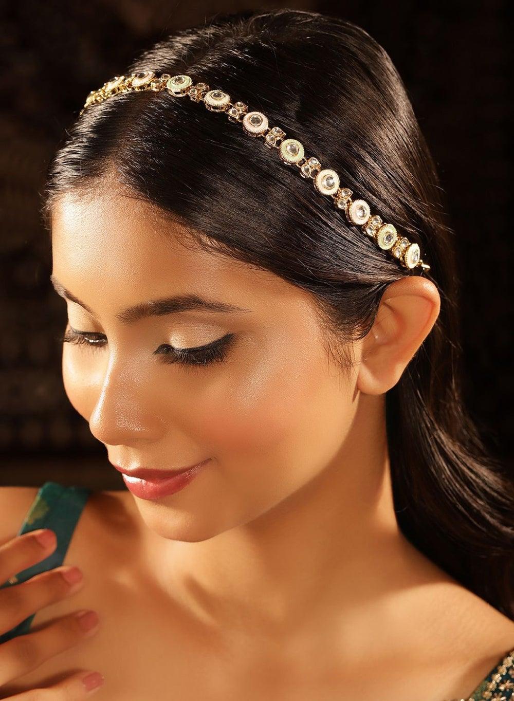 Elegant Kundan Gold-Plated Head Chain Jewelry - Image 1