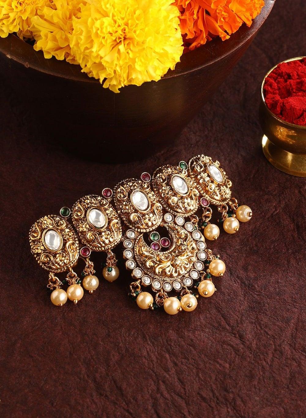 Elegant Gold-Toned Red Beaded French Barrette - Image 1