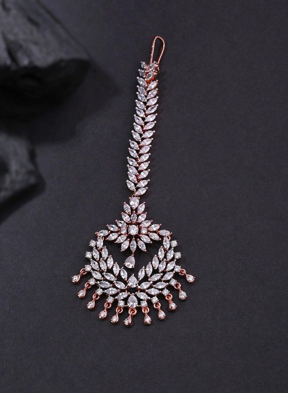 Elegant Rose Gold-Plated Maang Tika with Floral Accents - Image 1
