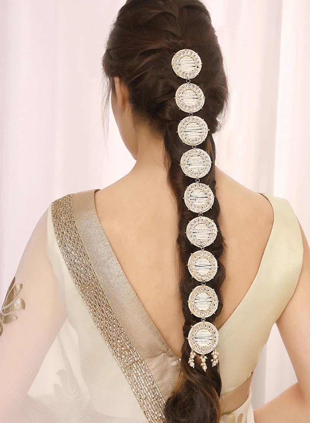 Elegant Gold-Plated Pearl and Kundan Choti Hairpiece - Image 1