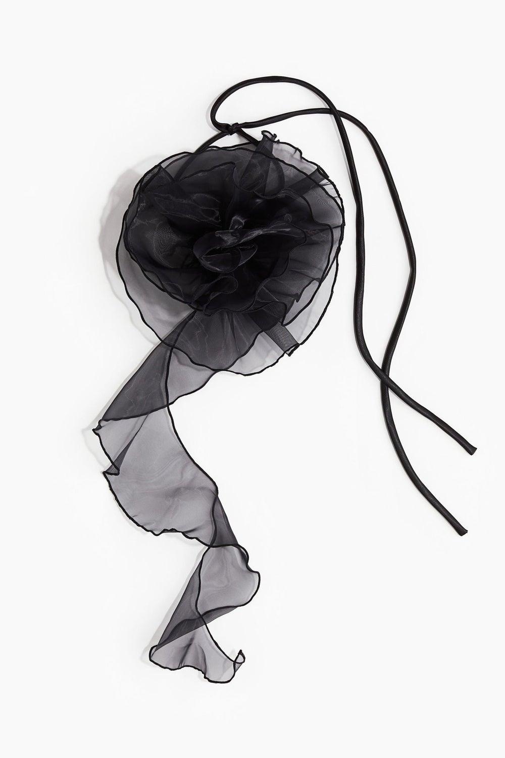 Organza Flower Appliqué Scarf Necklace - Image 1