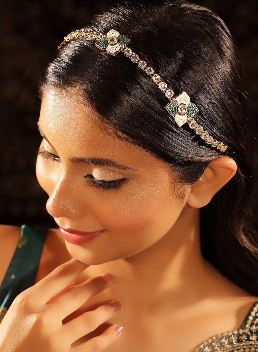 Elegant Gold-Plated Kundan Matha Patti - Image 1