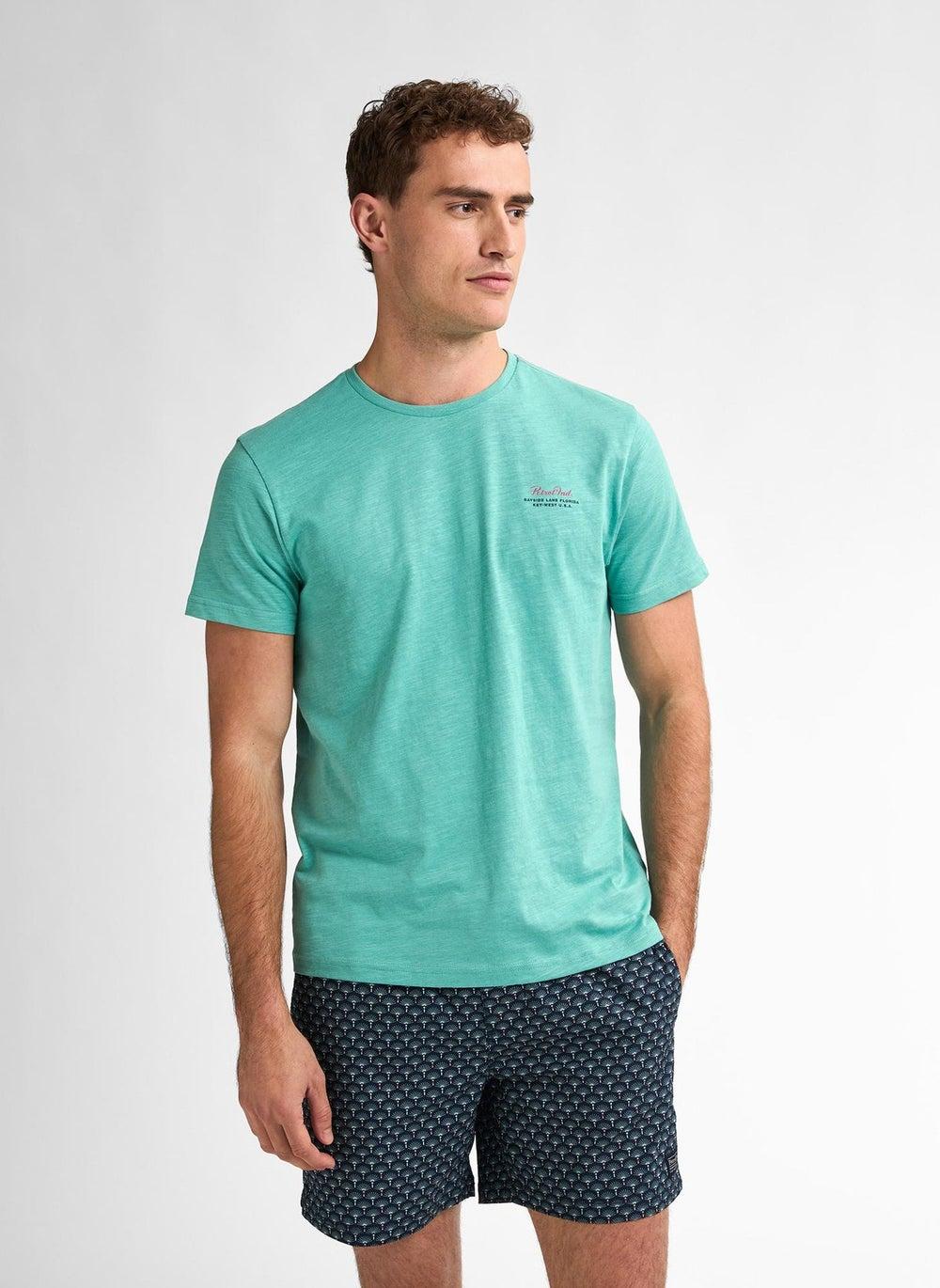 Aqua Green Linen Cotton Graphic Men’s T-Shirt - Image 1