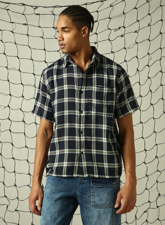 Men’s Multicolor Checkered Oversized Cotton Blend Shirt - Image 1