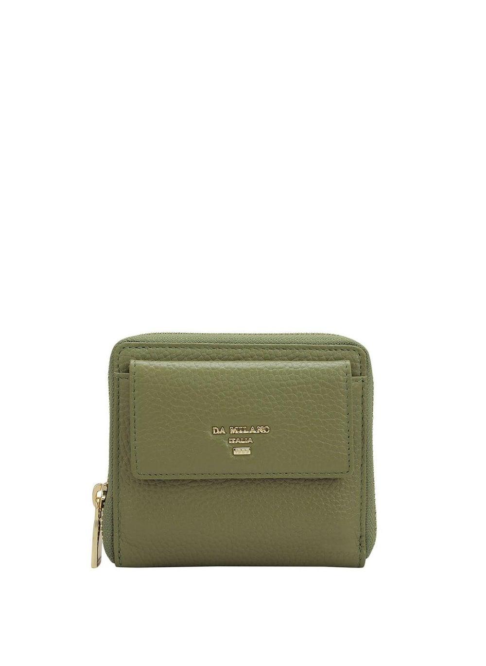 Da Milano Green Textured Leather Compact Zip Wallet - Image 1