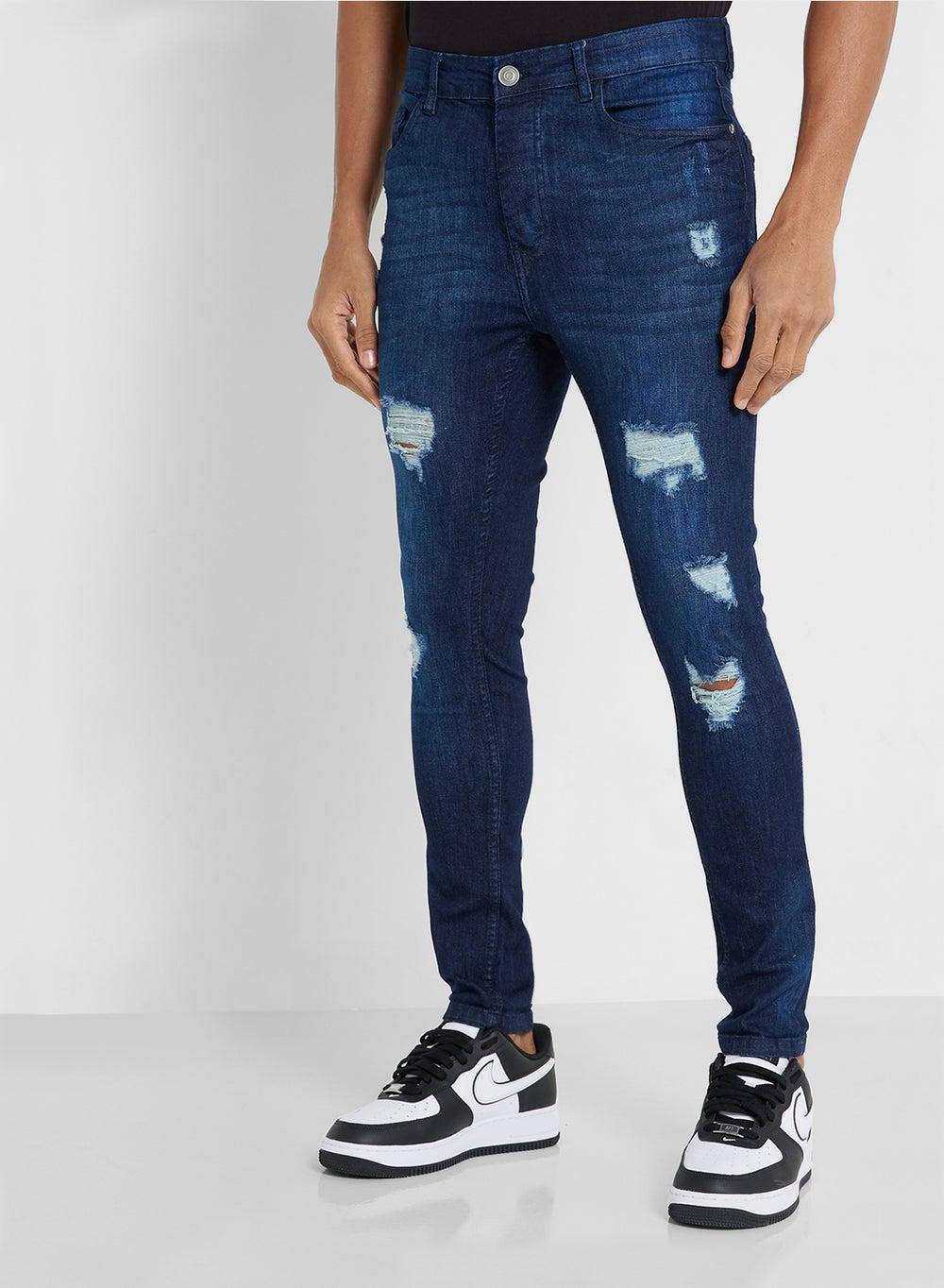 Mjn Distressed Skinny Fit Blue Denim Jeans - Image 1