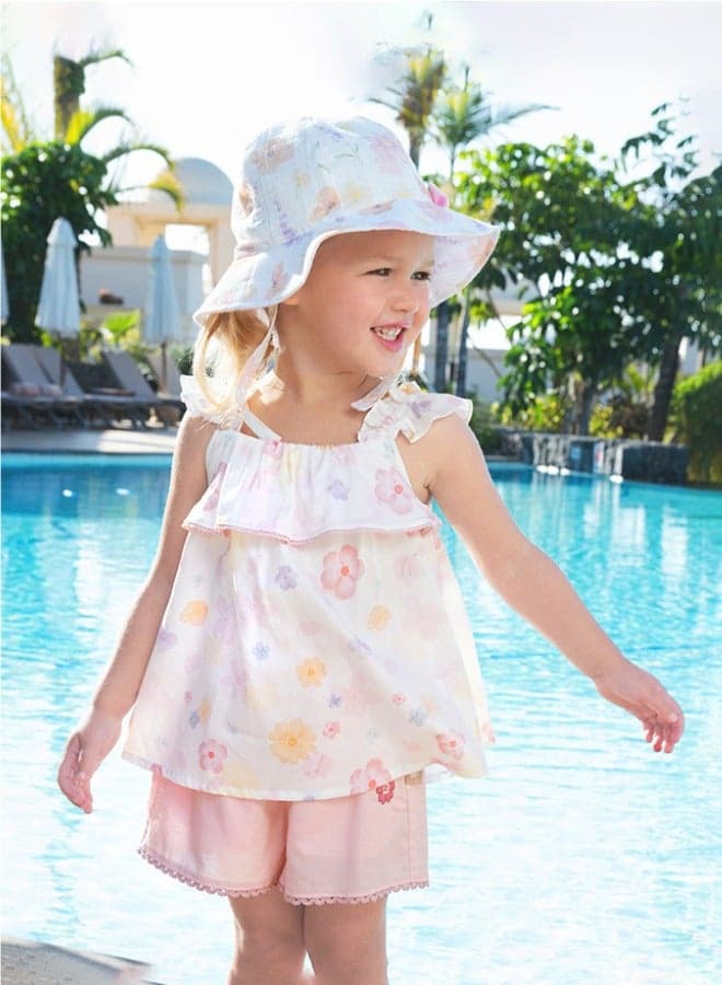 Girls Floral Ruffle Strap Top & Shorts Set Pink - Image 1
