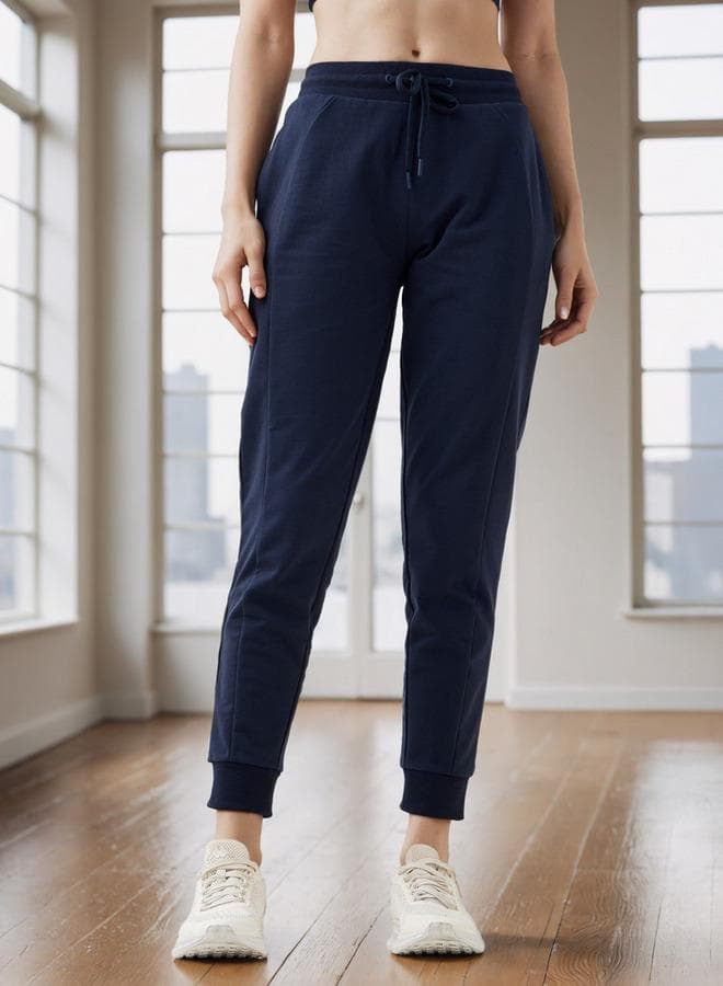 Blue Panelled Cotton Blend Joggers with Pockets - Image 1