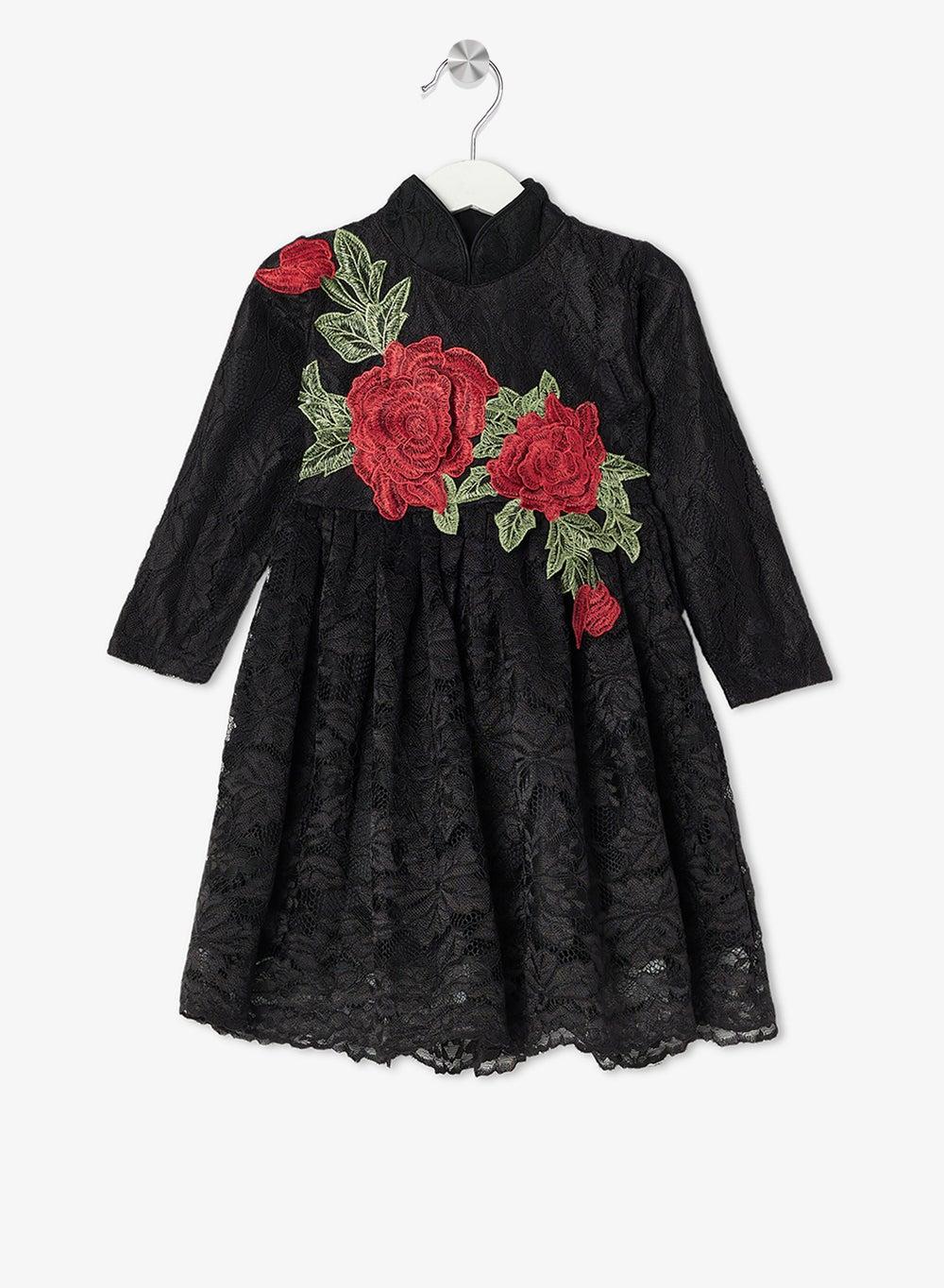 Little Embroidery Midi Dress Black High Neck - Image 1