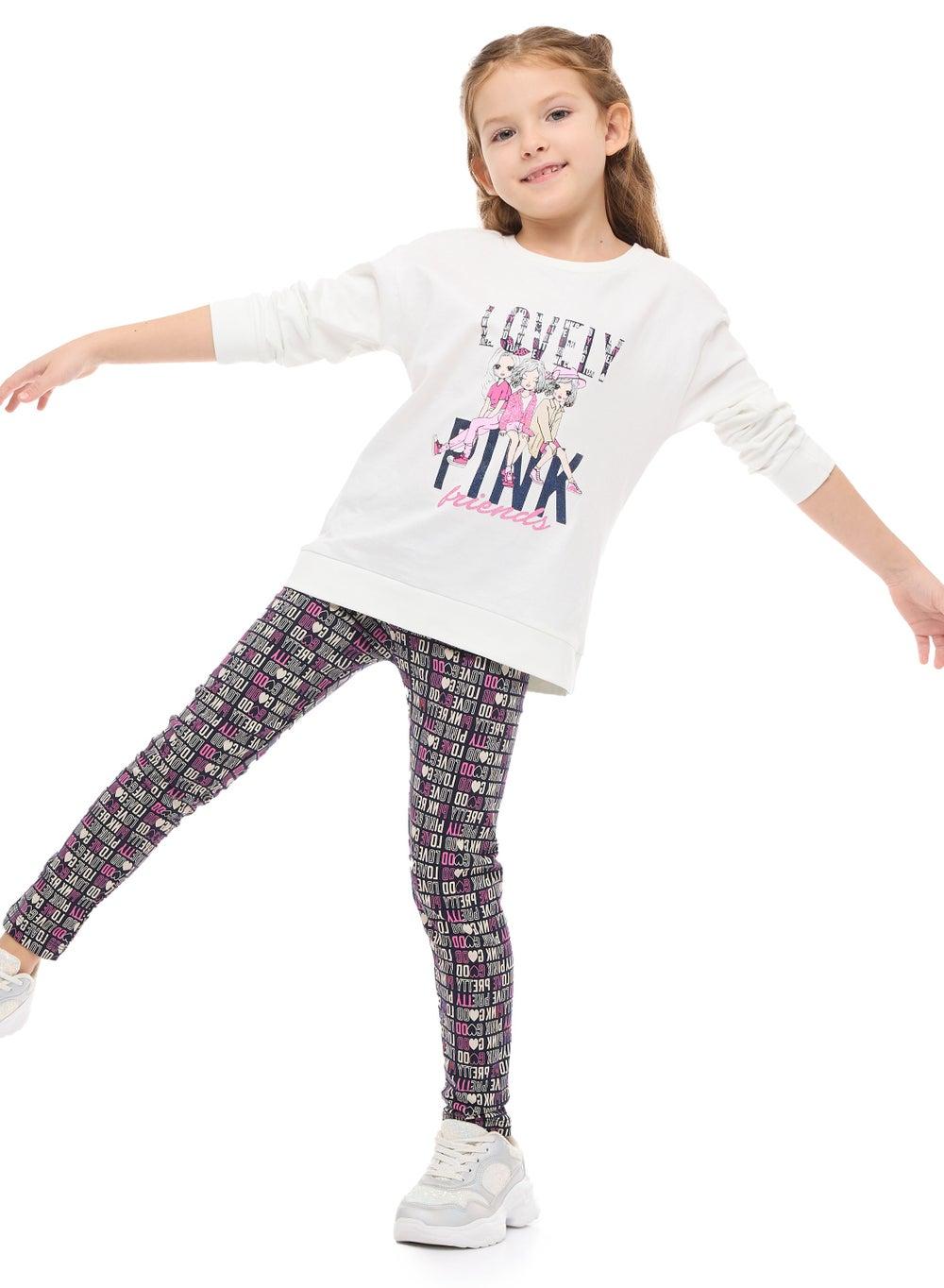 Glitter Embellished Top & Printed Leggings Set - Image 1