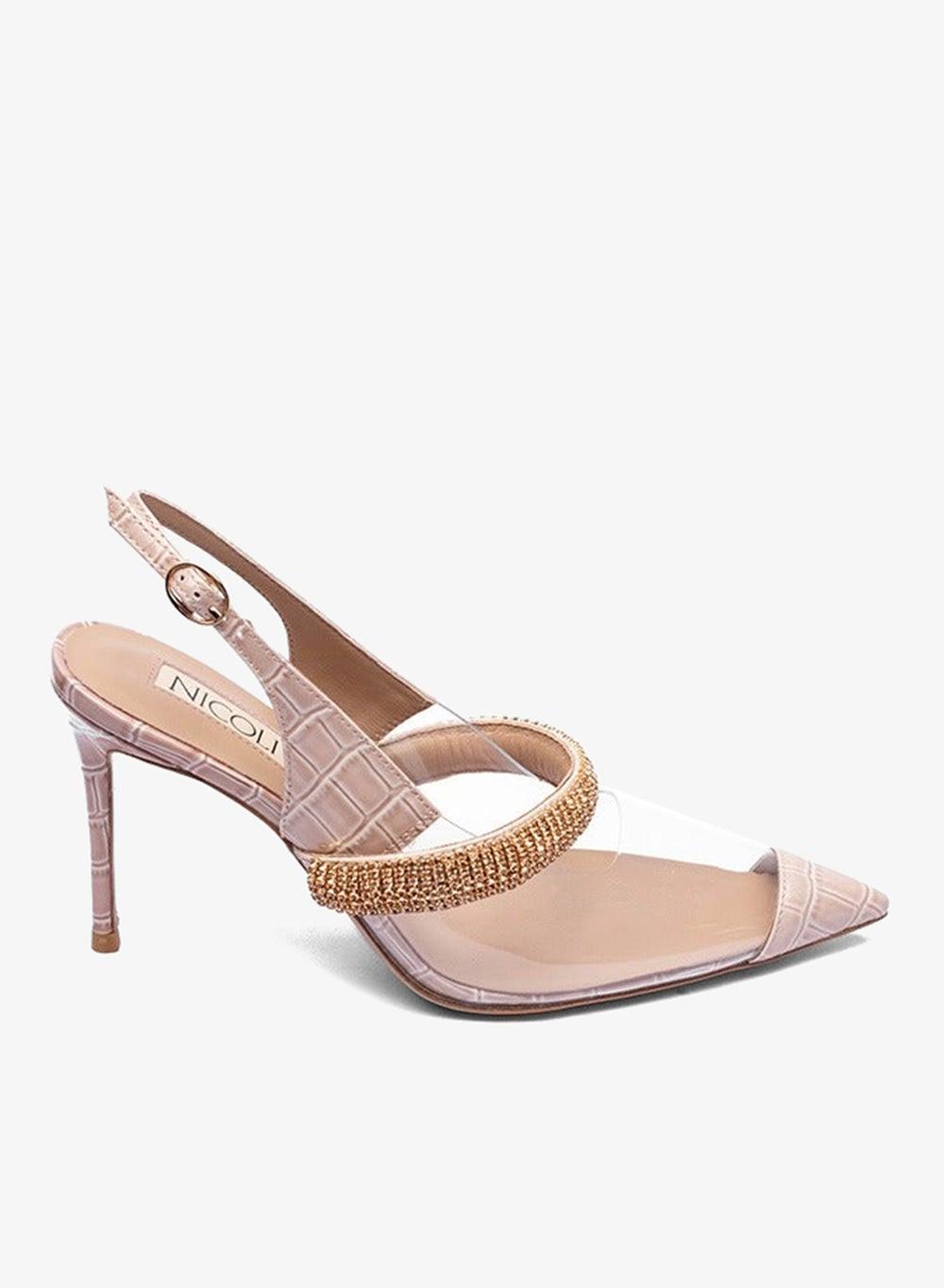 AMADA Peach Leather Flared Heel Sandals - Image 1