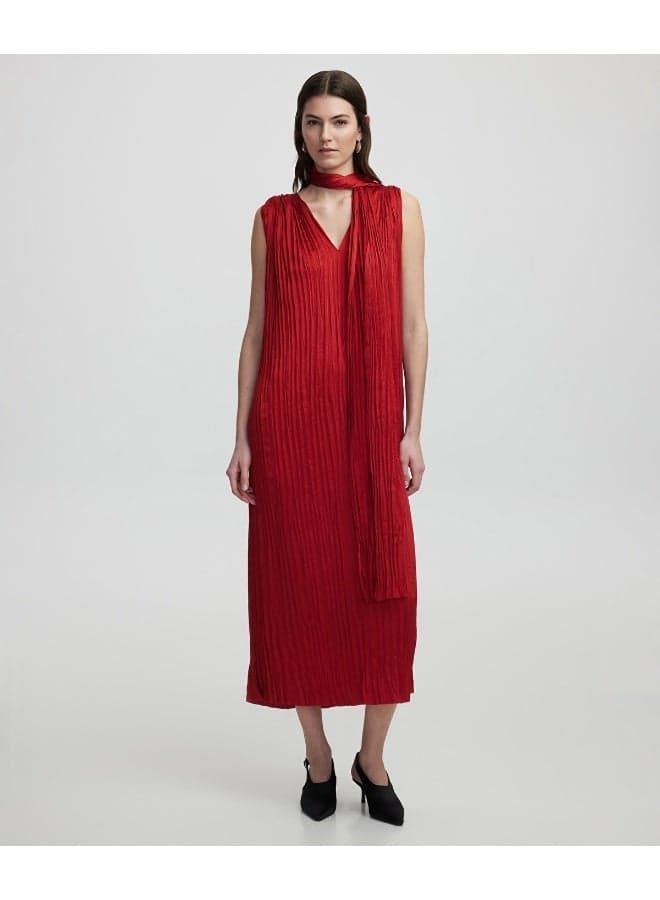 Rust Red Relaxed Fit Scarf Midi Dress - Image 1