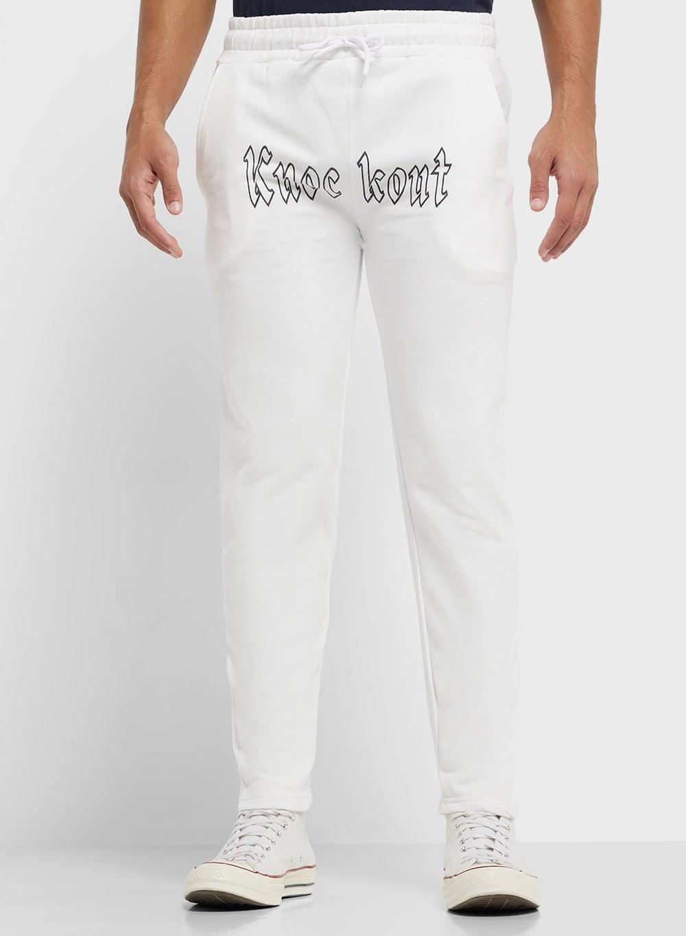 Zopmjr002 White Slogan Joggers Straight Fit - Image 1