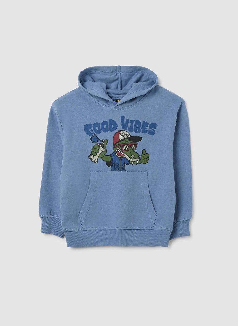 Light Blue Cotton Kids Hoodie with Graphic Print - Image 1
