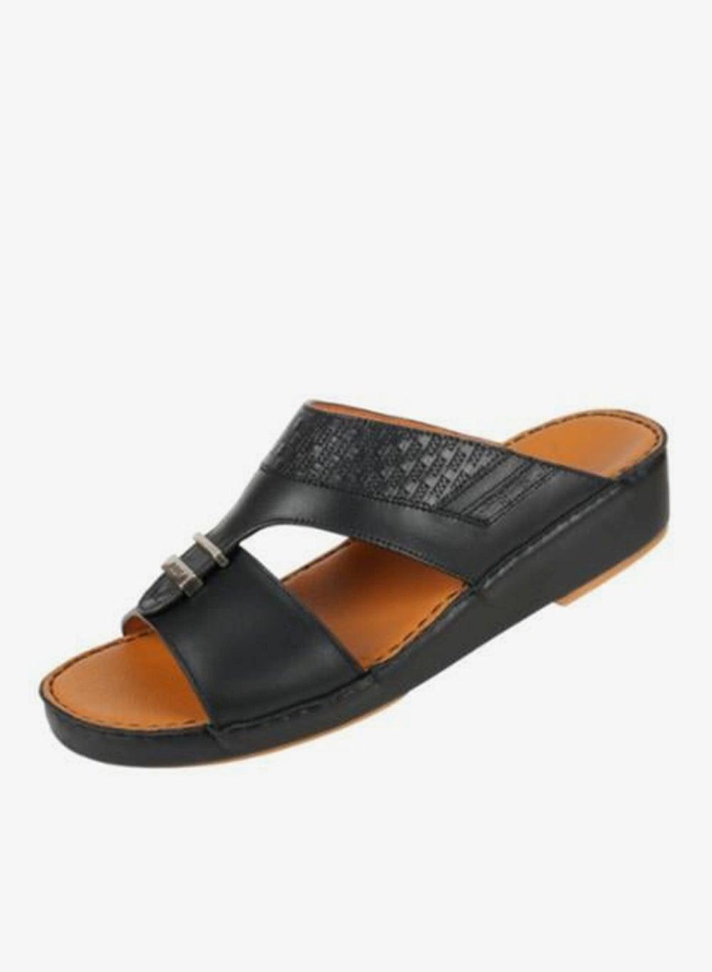 Barjeel Uno BS 38 Black Leather Arabic Sandals - Image 1