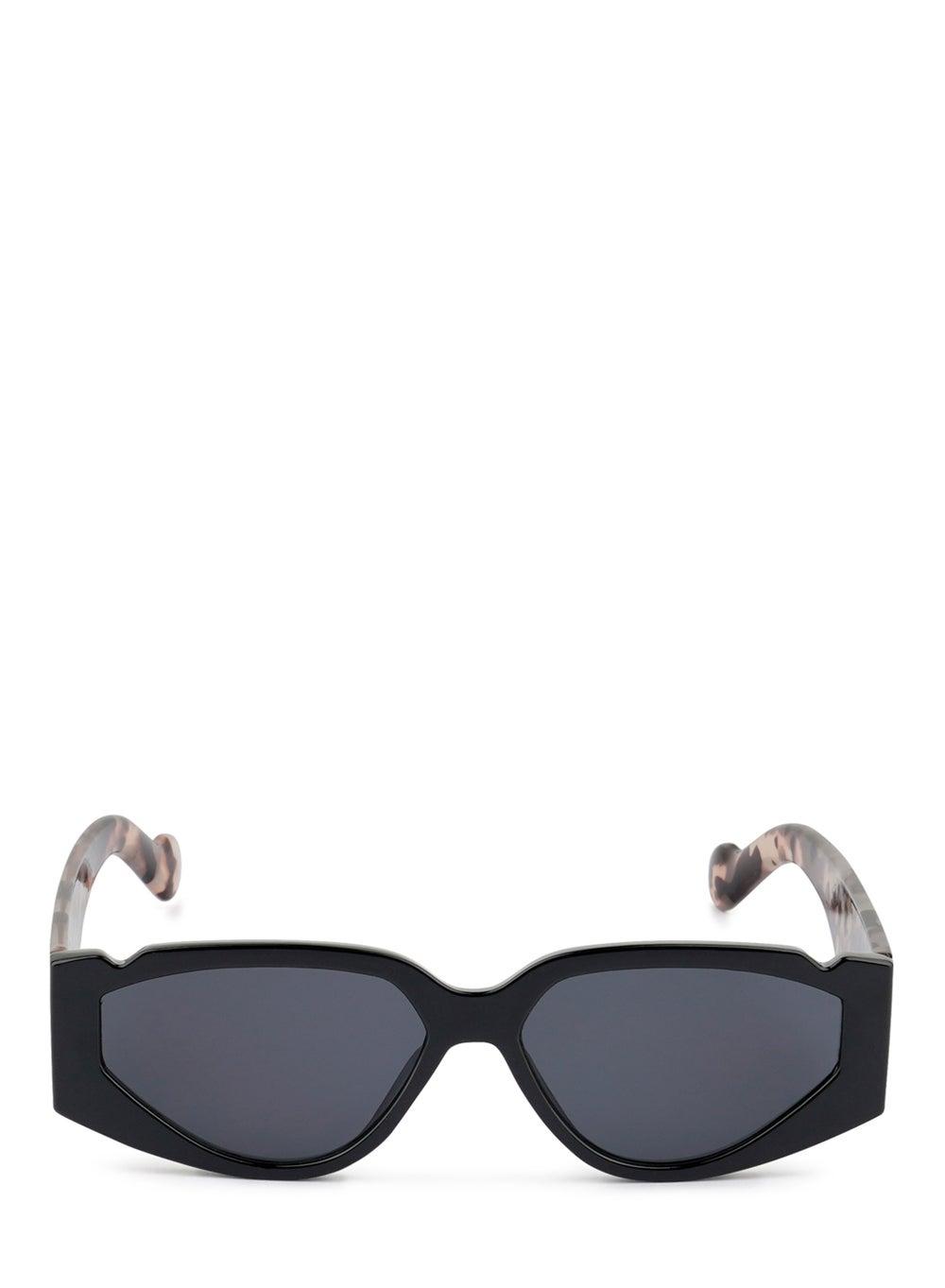 Black Cat Eye Sport Sunglasses SG024 Printed Temples - Image 1