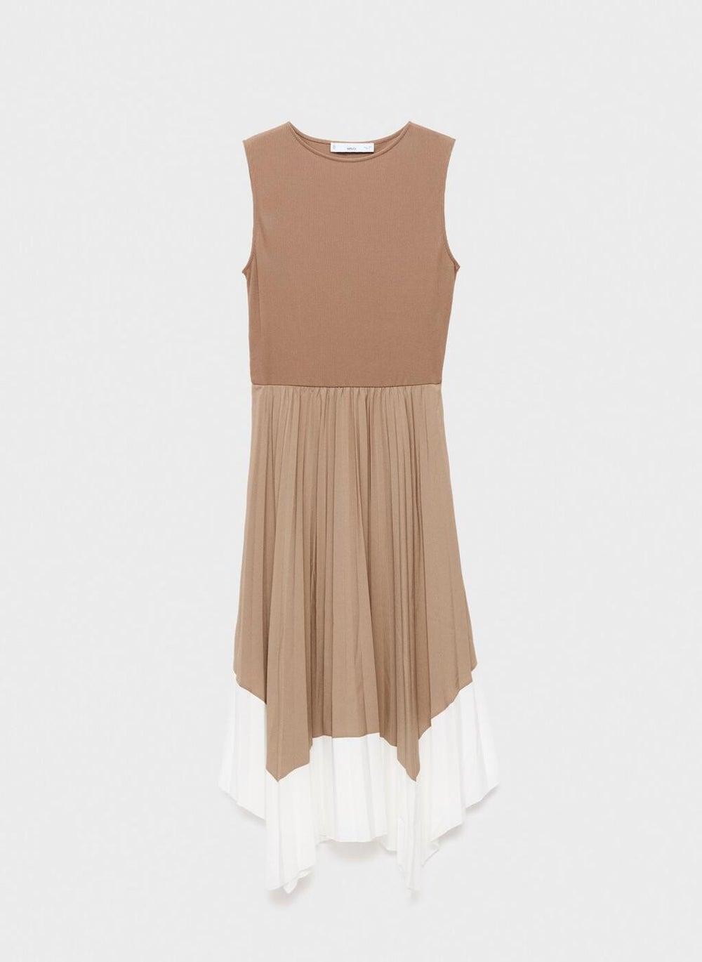 Camel Two-Tone Pleated Midi Dress 17002546 - Image 1