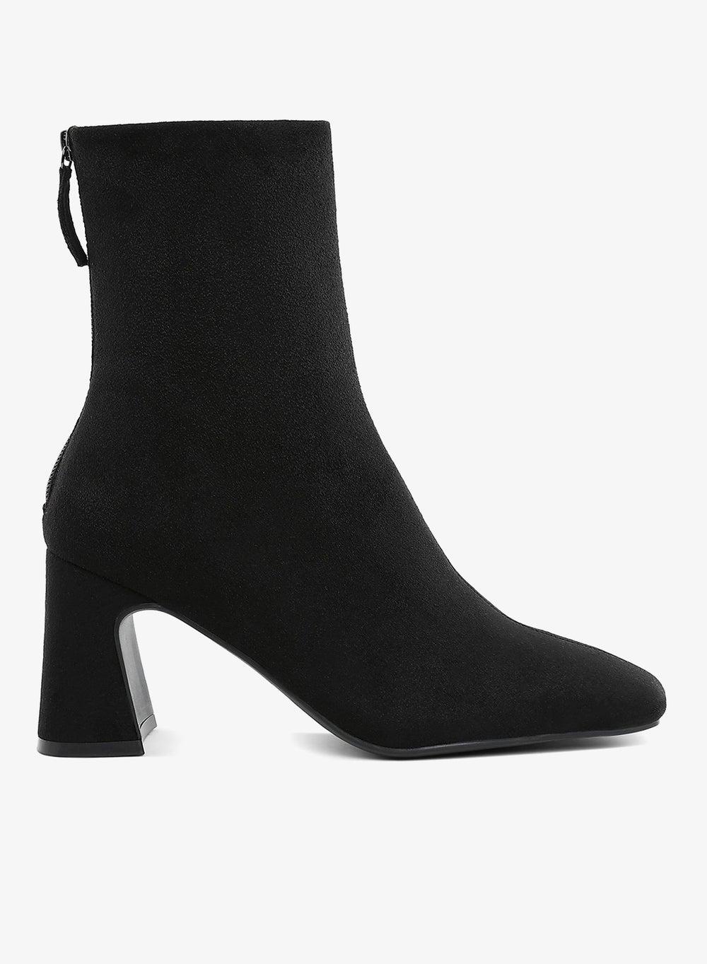 Black Square Toe Microfiber Ankle Boots SH5175 - Image 1