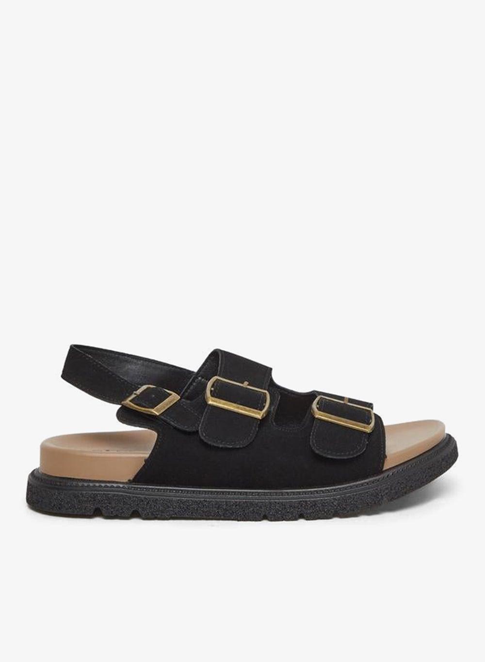 Styli Double Buckle Black Flat Sandals - Image 1