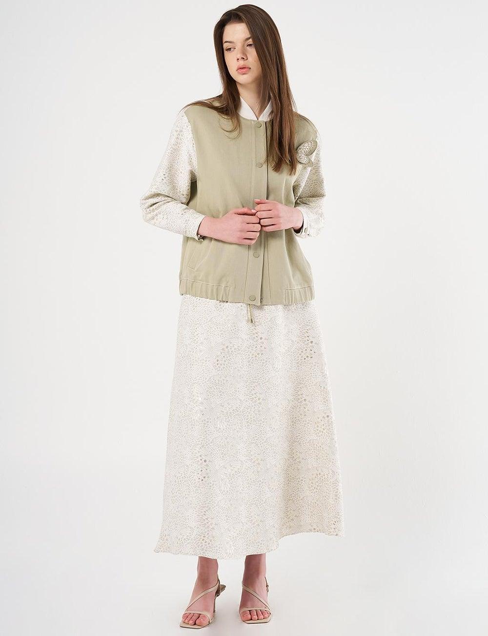 Kayra Jacquard Denim Bomber Jacket Moss Green - Image 1
