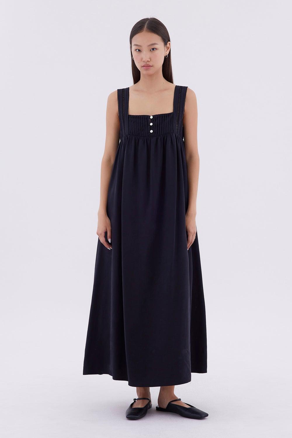 Debrea Pin Tuck Maxi Dress in Navy - Image 1