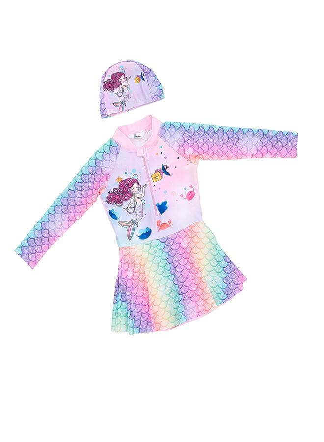 Rainbow Mermaid Girls Swimsuit Dress Set 9167 - Image 1