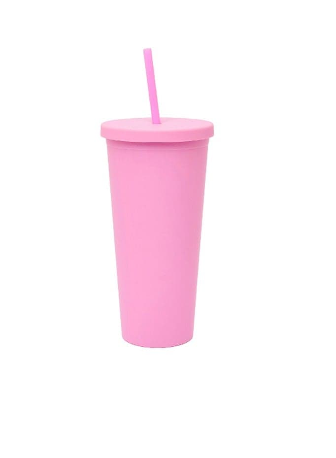 700ml Pink Water Bottle with Straw Lid - Image 1