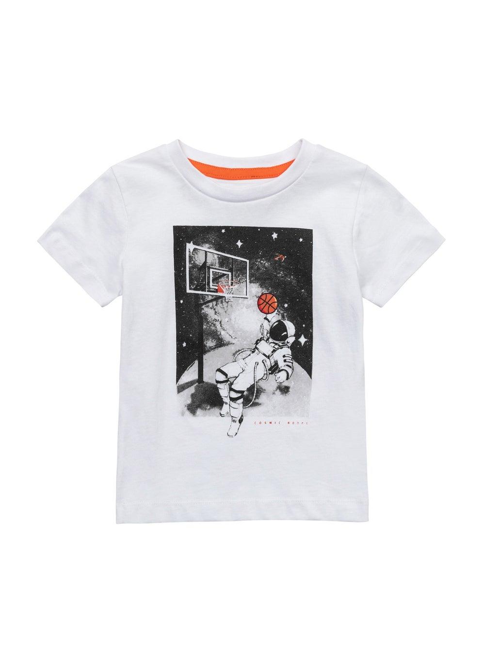 Boys White Graphic Cotton T-Shirt Classic Crew Fit - Image 1