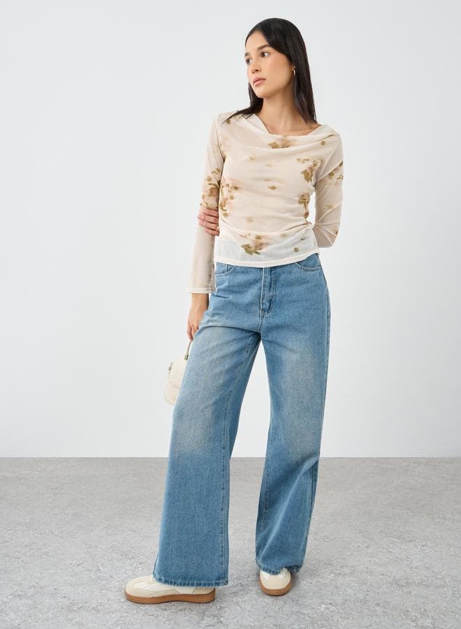 Styli Beige Floral Cowl Neck Blouse - Image 1