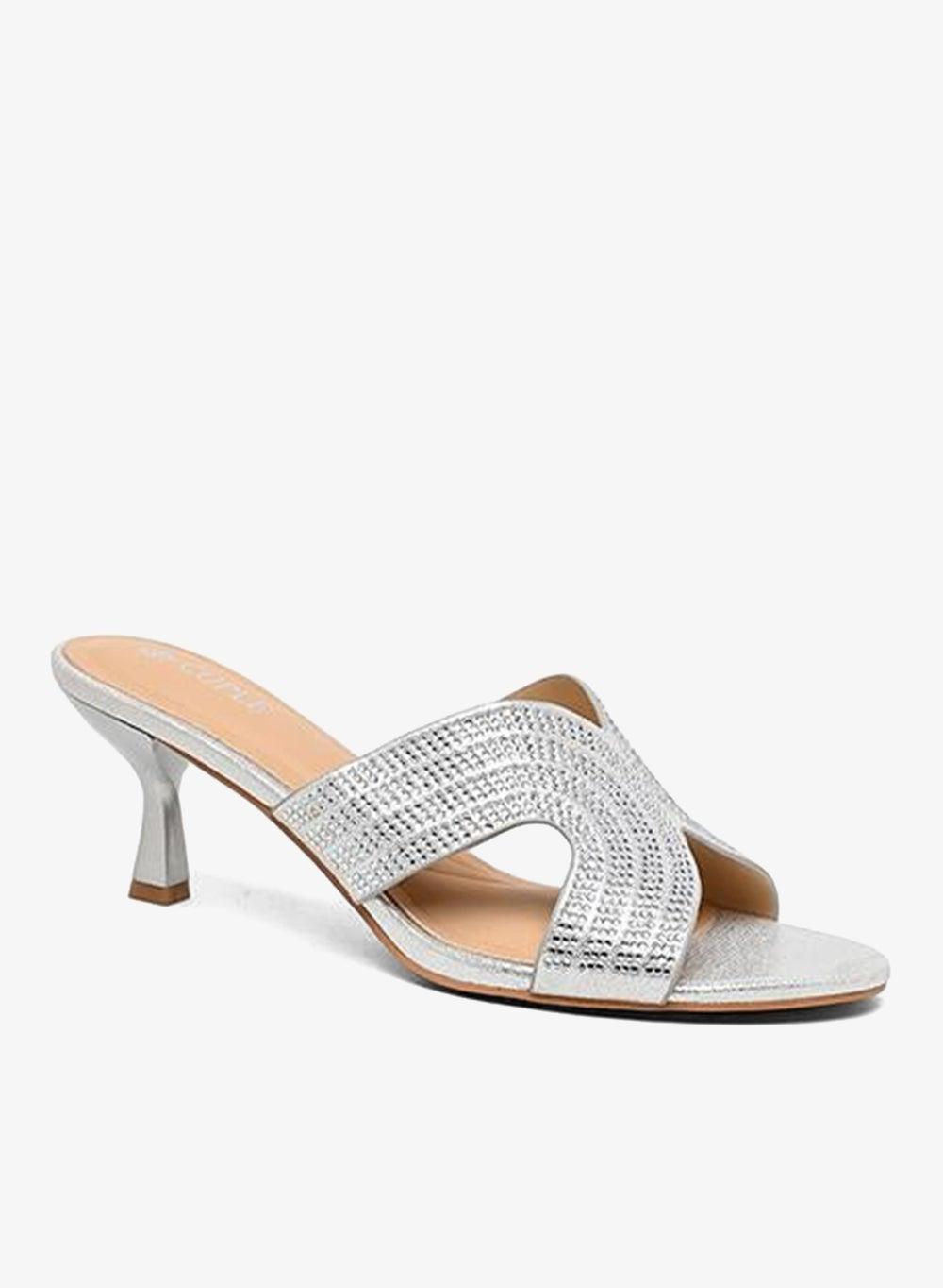 Embellished Cross-Strap Mid Heel Sandals - Image 1