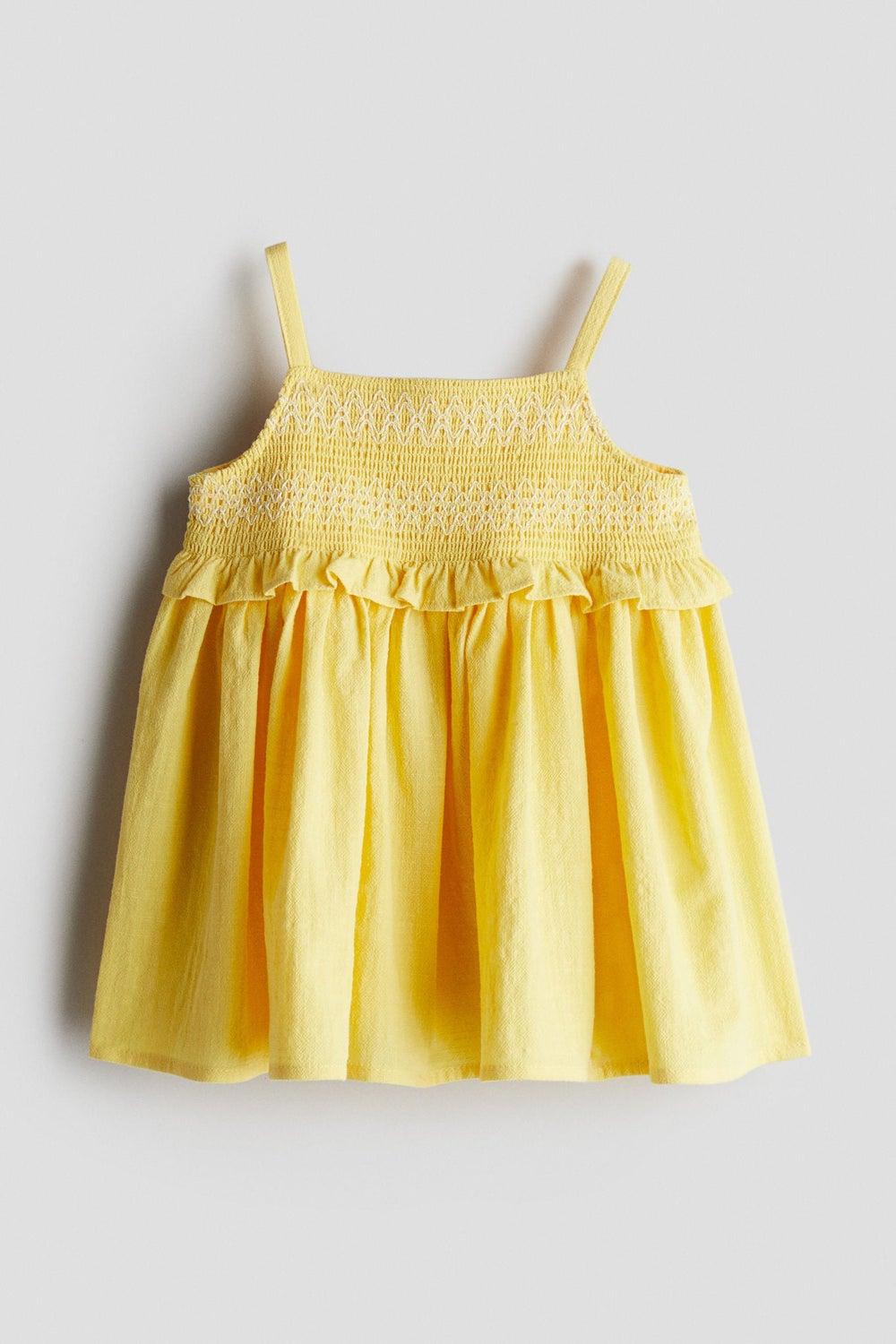 Light Yellow Smocked A-Line Mini Dress - Image 1