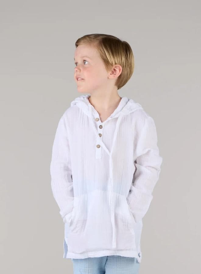 White Cotton Regular Fit Hoodie Shirt - Image 1