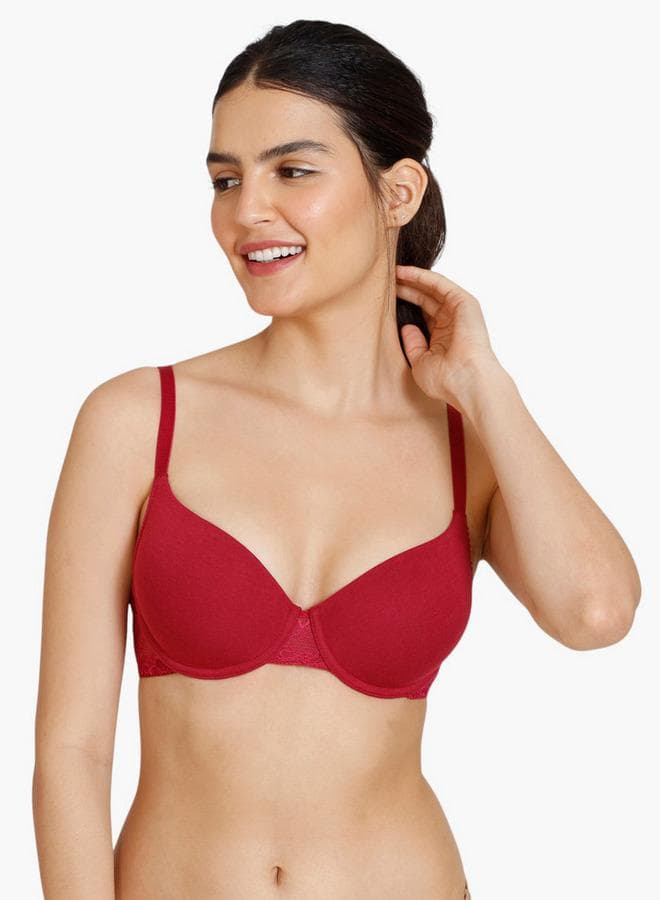 Zivame Red Lace Panel Padded Demi Bra - Image 1