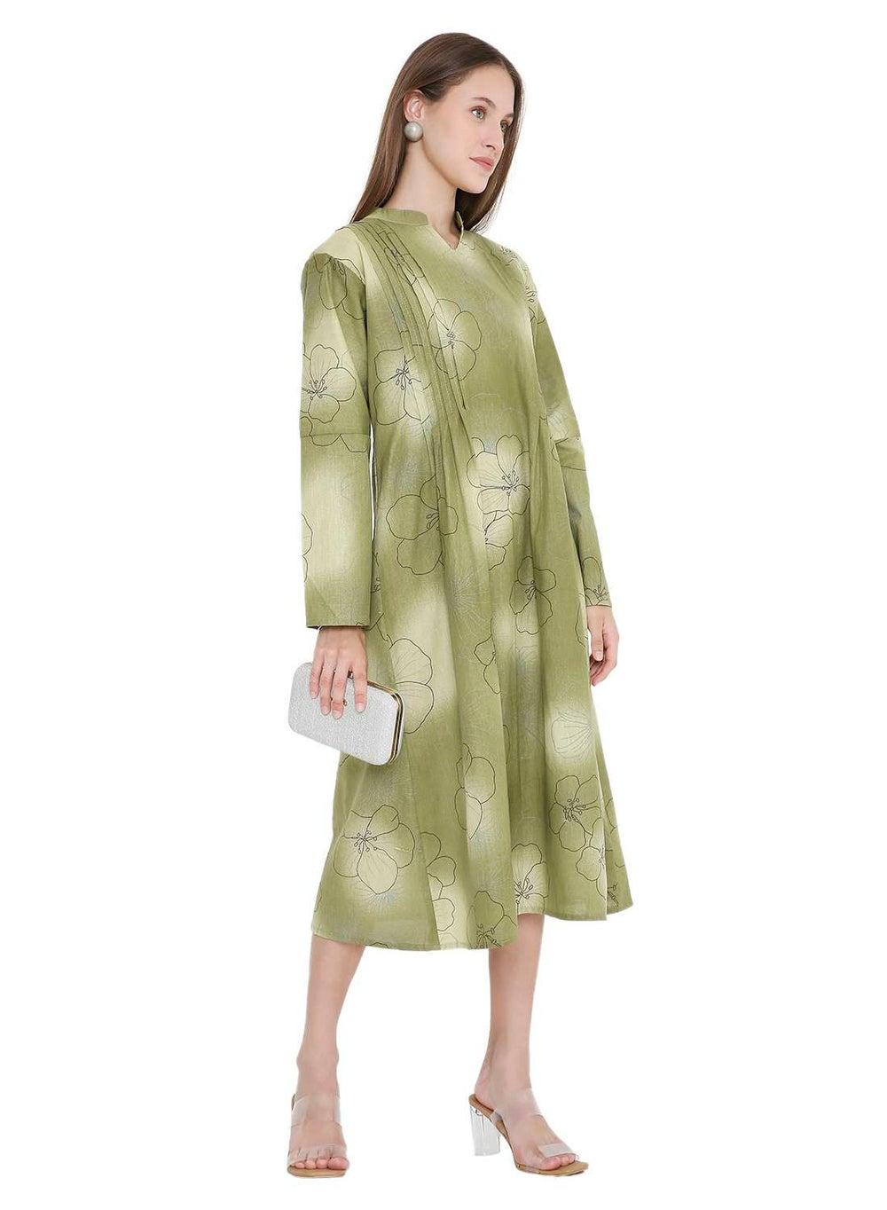 Green Printed Short Farasha Jalabiya Dress - Image 1