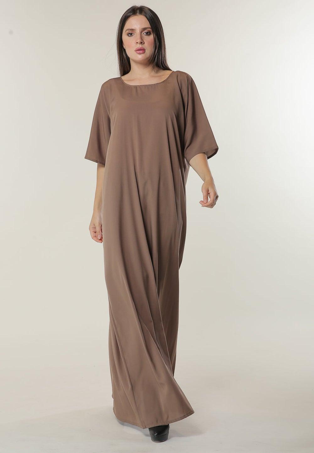 Brown Crew Neck Casual Abaya – Minimalist Elegance - Image 1