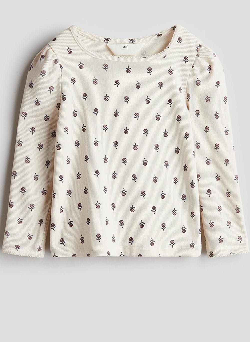 Picot-Trimmed Ribbed Jersey Top in White Dusty Light - Image 1