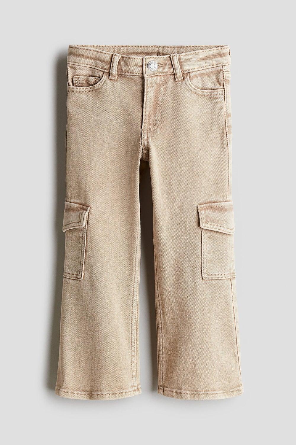 Boys Beige Bootcut Cargo Stretch Denim Jeans - Image 1