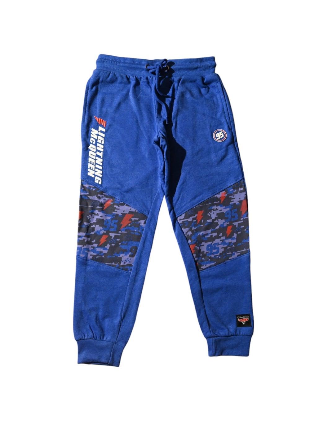 Cars Blue Joggers with Superhero Logo Panels - Image 1