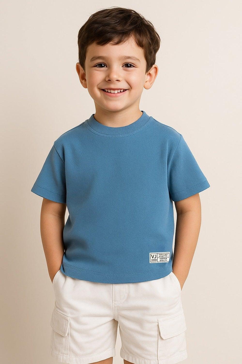 Winter Blue Cotton Jacquard Boys T-Shirt - Image 1