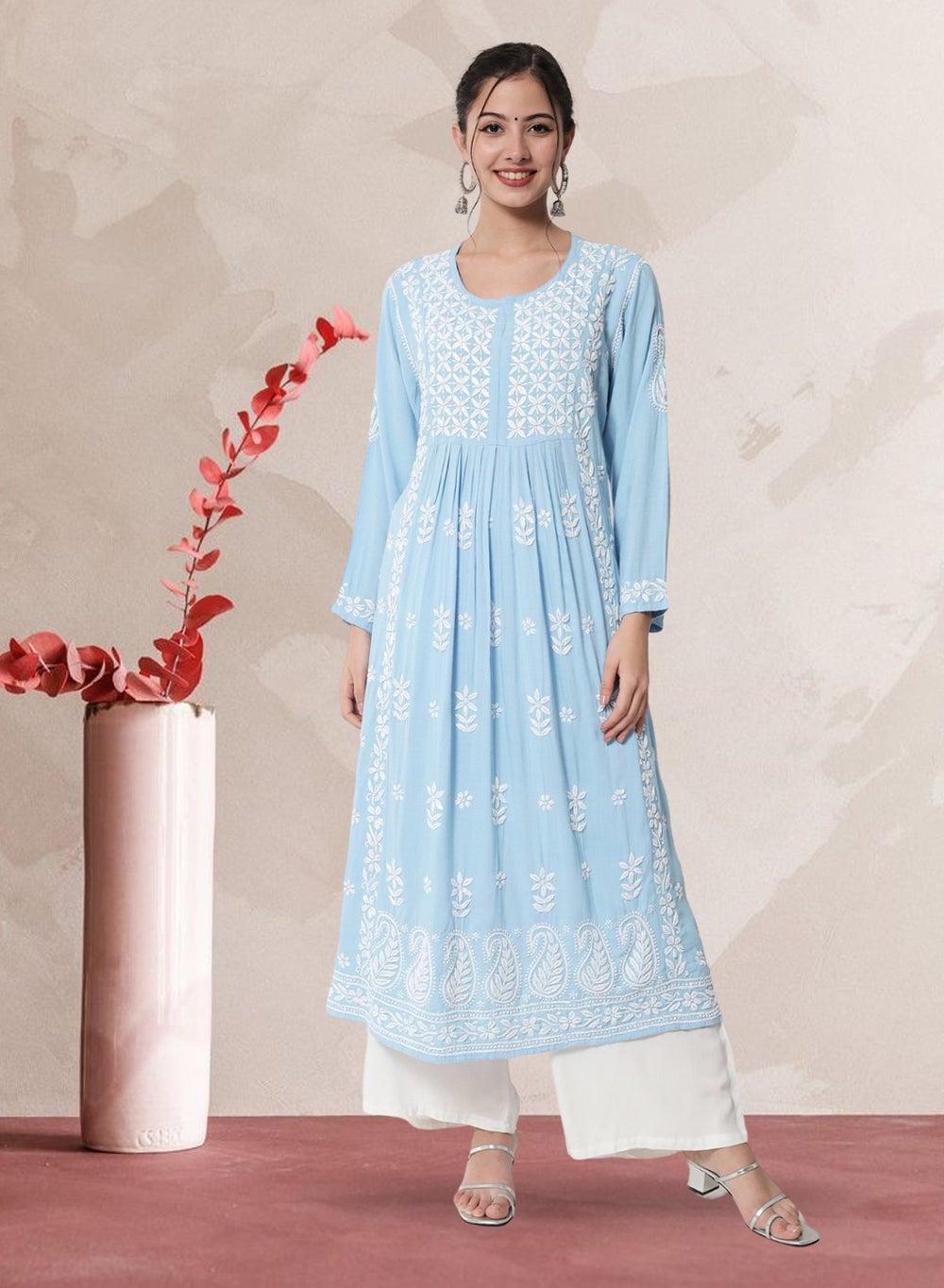 Hand Embroidered Chikankari Cotton Kurta AL3549 - Image 1