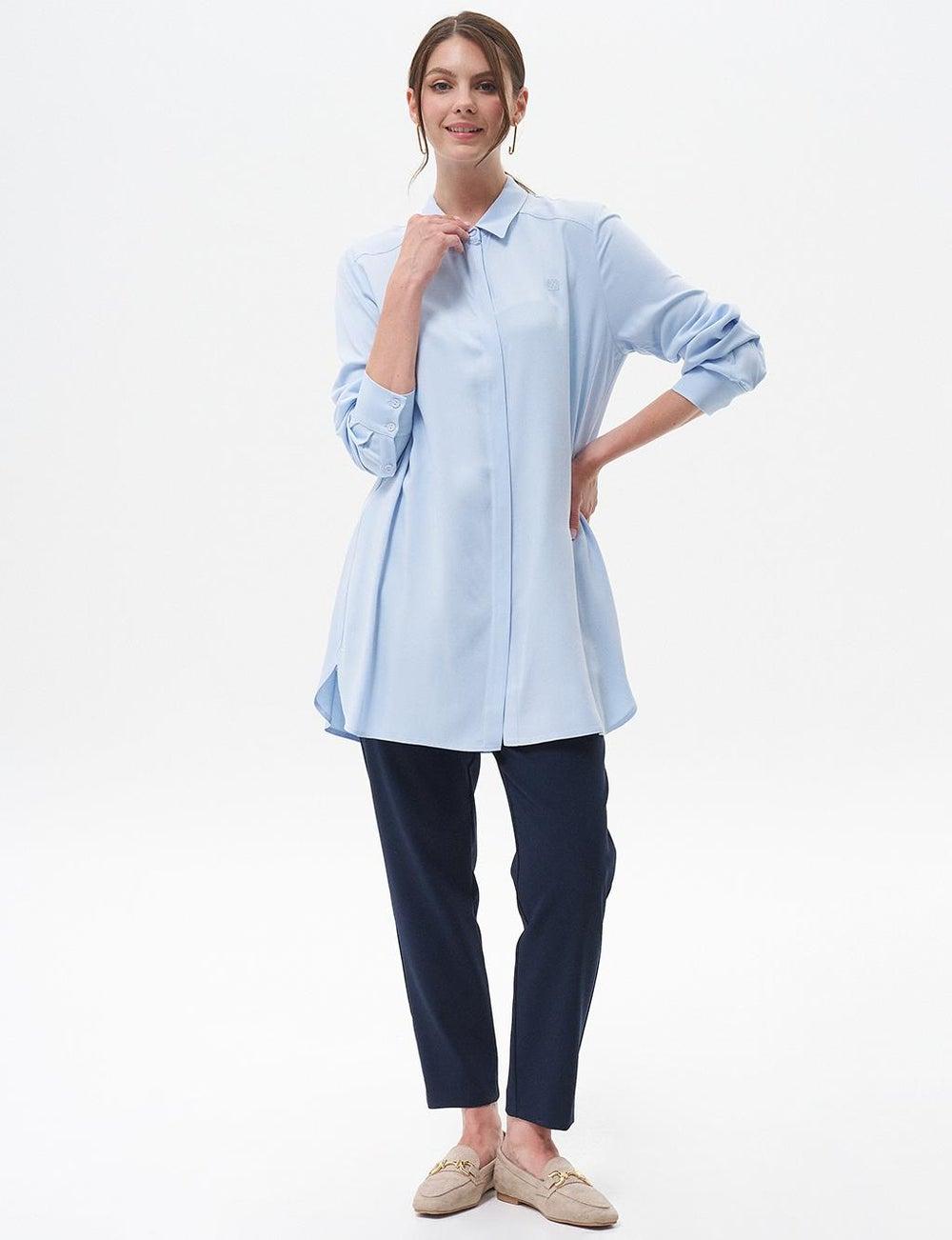 Ice Blue Concealed Placket Viscose Tunic - Image 1