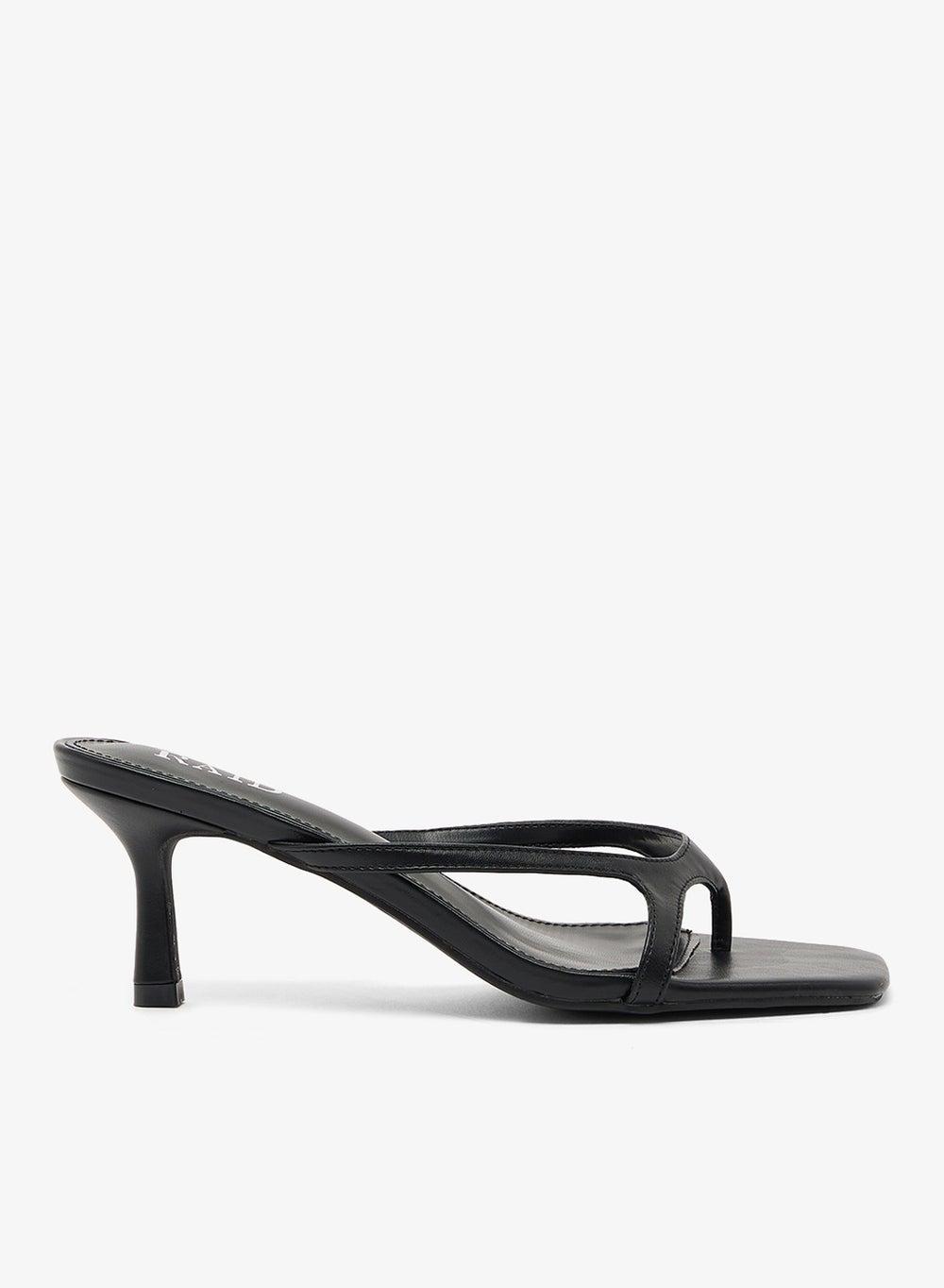 Briar Black PU Square-Toe Heeled Sandals - Image 1
