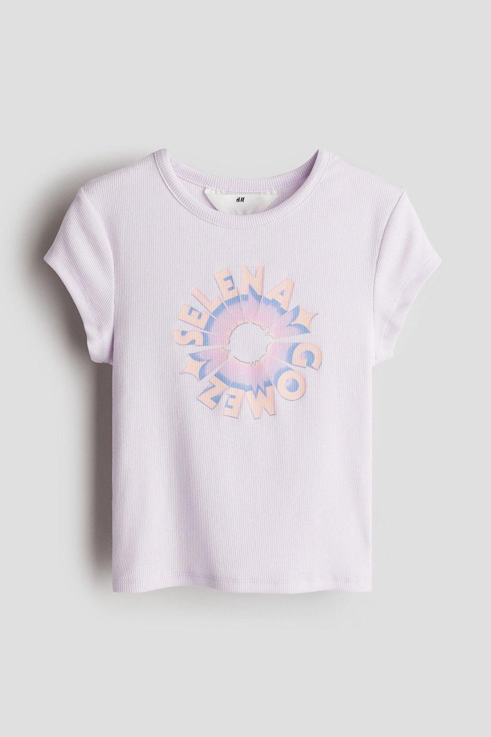Girls Ribbed Graphic T-Shirt in Lilac Purple - Image 1